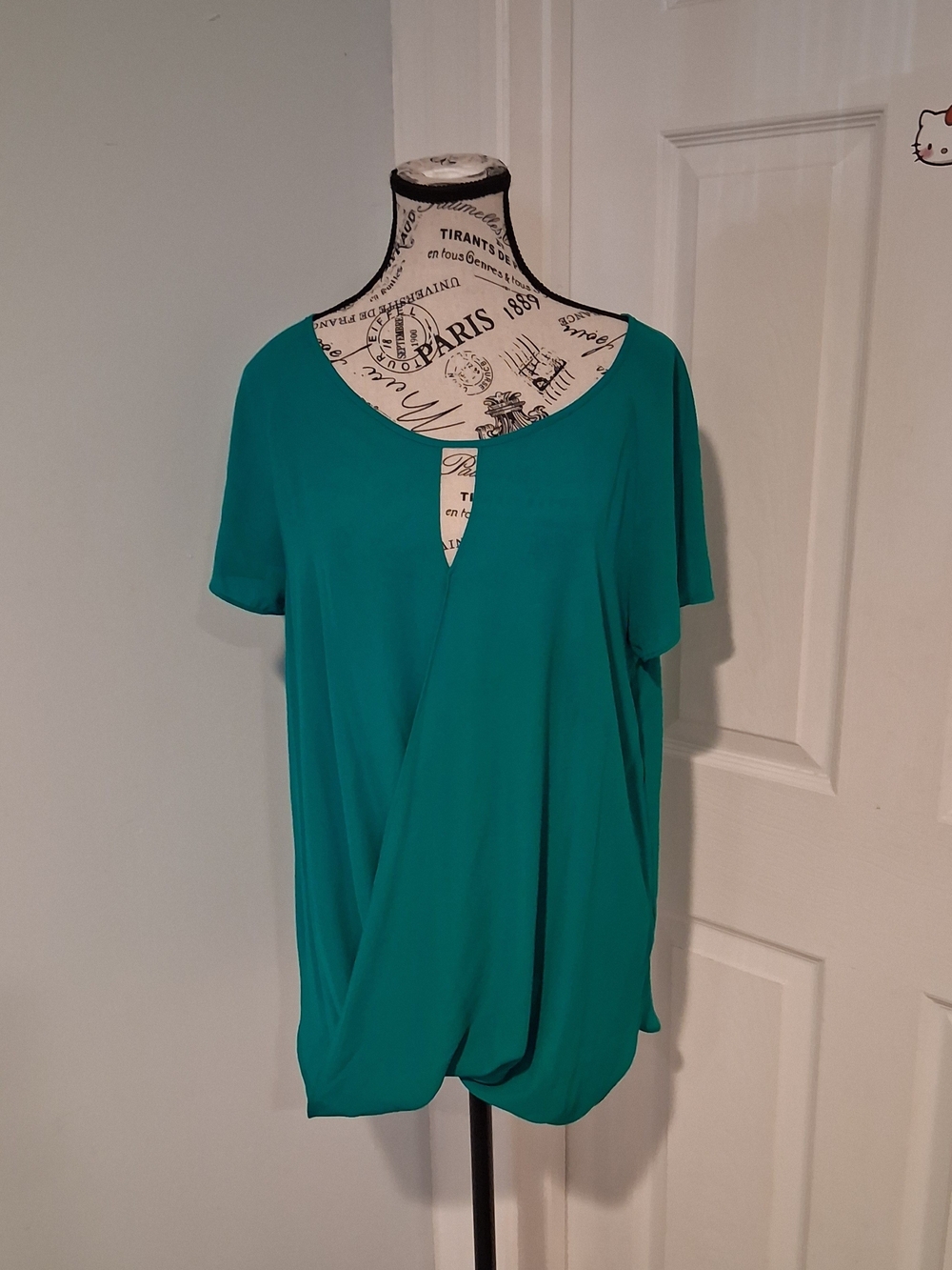 Mossimo Womens Teal Draped Short-Sleeve Blouse Large